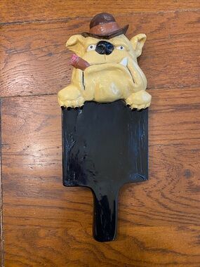 VTG 1997 Bulldog Dog W Fedora Hat Cigar Draft Beer Tap Handle Poker 9” Signed